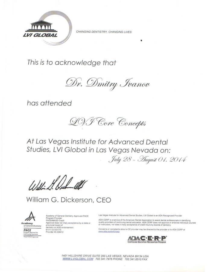 Дмитрий Иванов успешно закончил обучение в институте стоматологии в Лас-Вегасе (LVI)